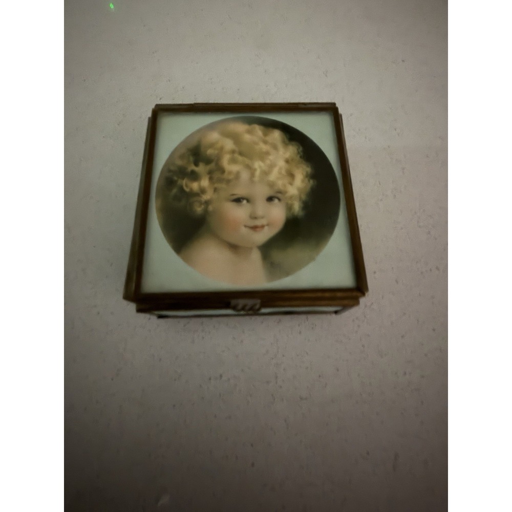 Bessie Pease Gutmann 3" Baby Trinket Box Via Vermont Blue Glass Brass Vintage